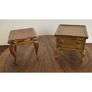 Vintage Dollhouse Miniature 1:12 Set of 2 End Side Tables - Working Drawers